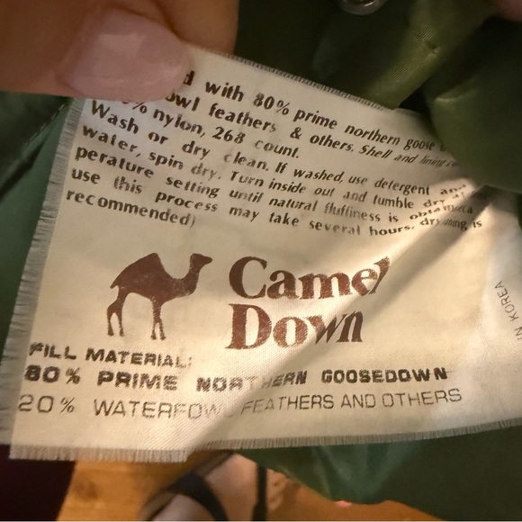 Vtg CAMEL Men's Goose Down Feathers Puffer Jacket Zip/Snap Pocket Size M hooded - Picture 10 of 14